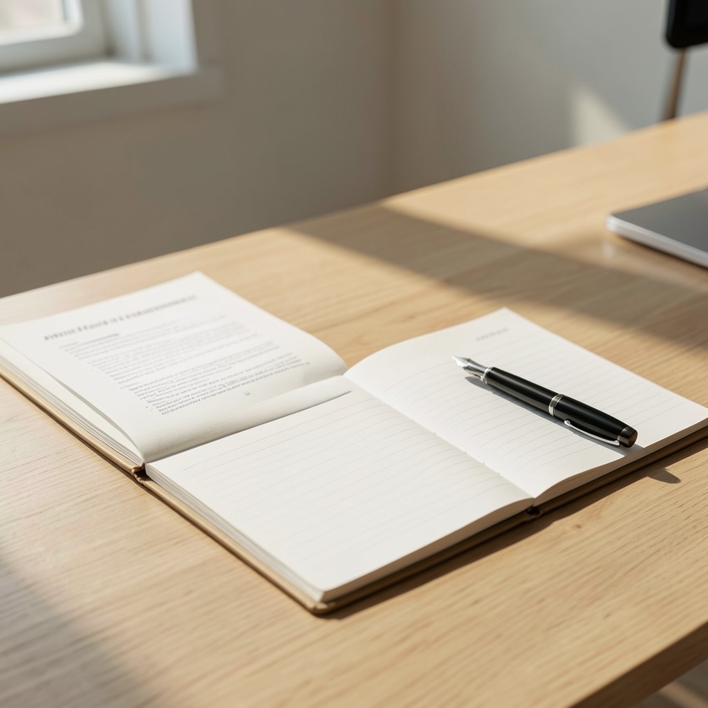 Open AML monitoring printouts beside a notebook on a sunlit office desk