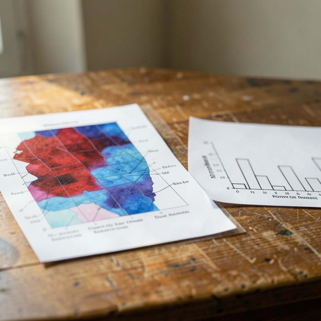 Printed risk heat map with pencil annotations beside a clearer bar chart alternative