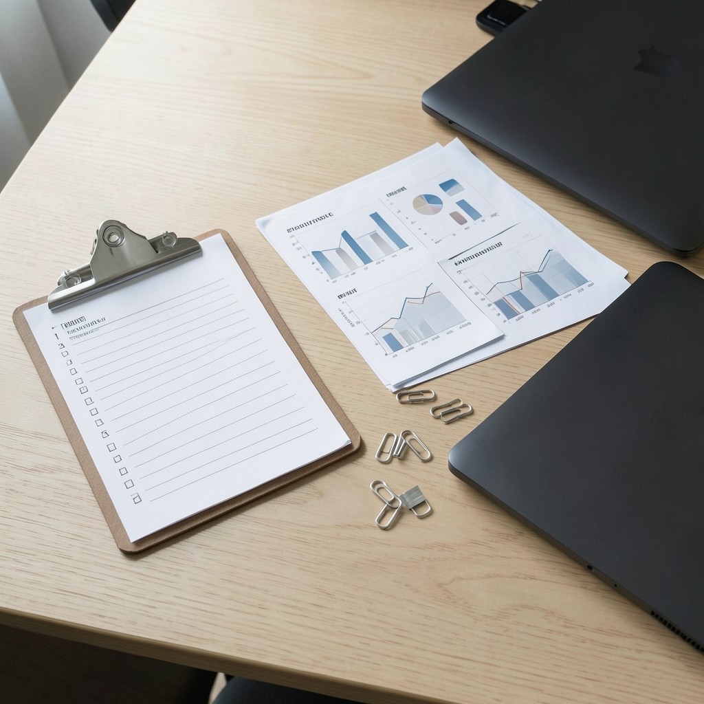 Checklist and printed sample charts prepared for a compliance analytics assessment